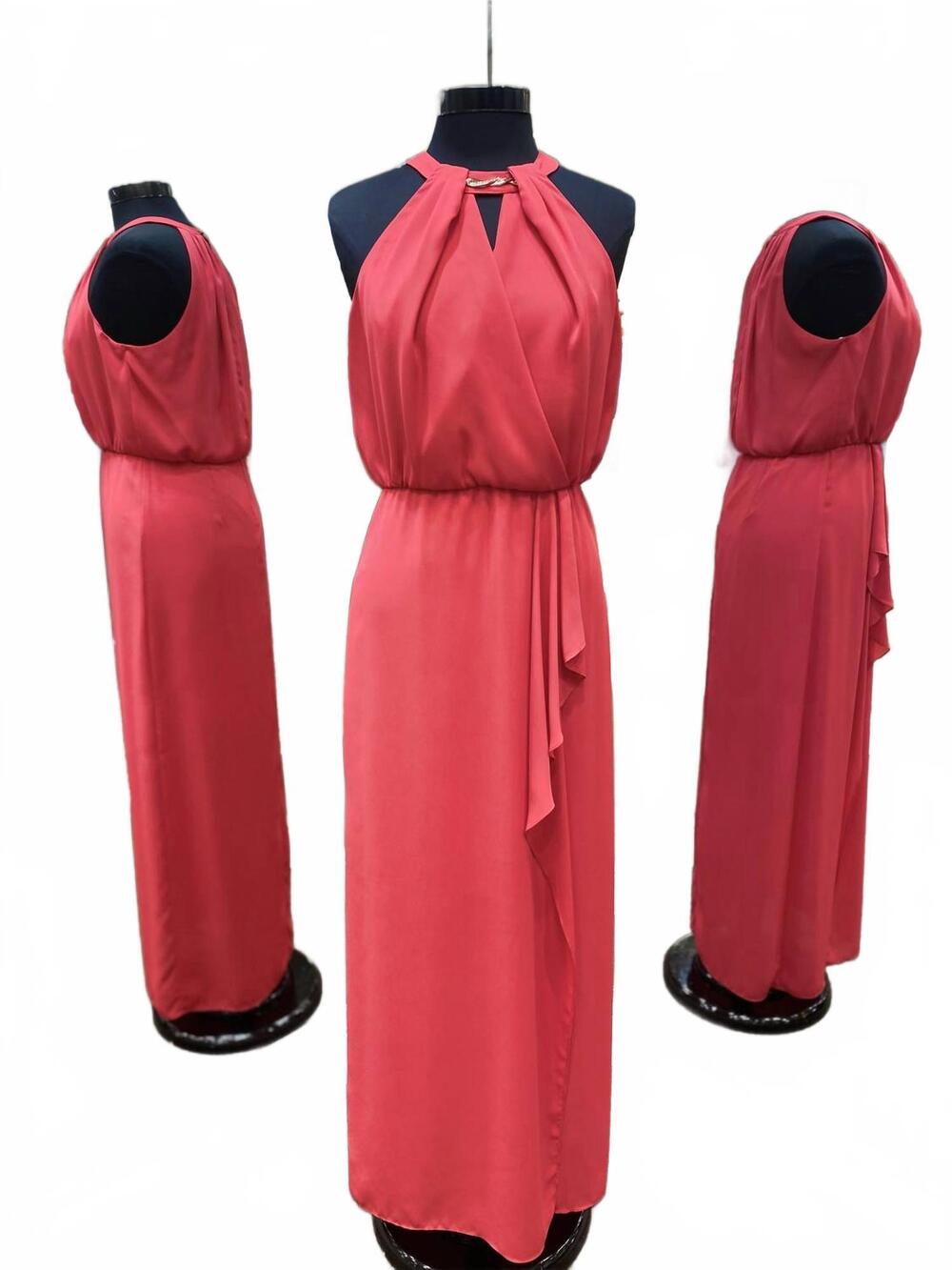 NEW FRANK LYMAN women's maxi dress with slit in strawberry